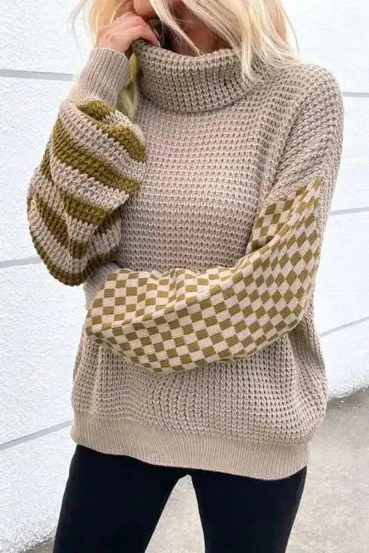 Waffle Knit Turtleneck Sweater