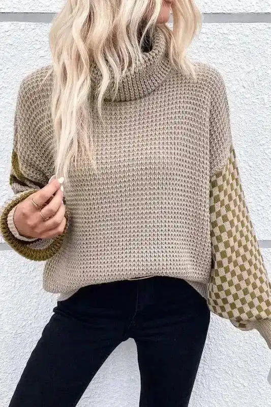 Waffle Knit Turtleneck Sweater