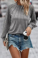 Gray Lace Sleeve Plicated Knit Top