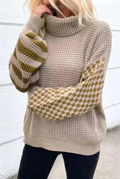 Waffle Knit Turtleneck Sweater