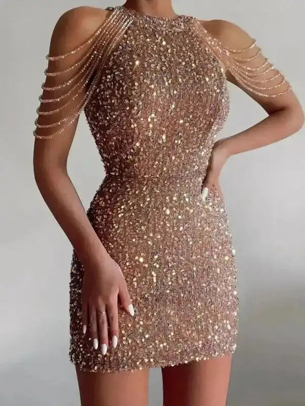 Sequined Chain Beads Bodycon Party Dress